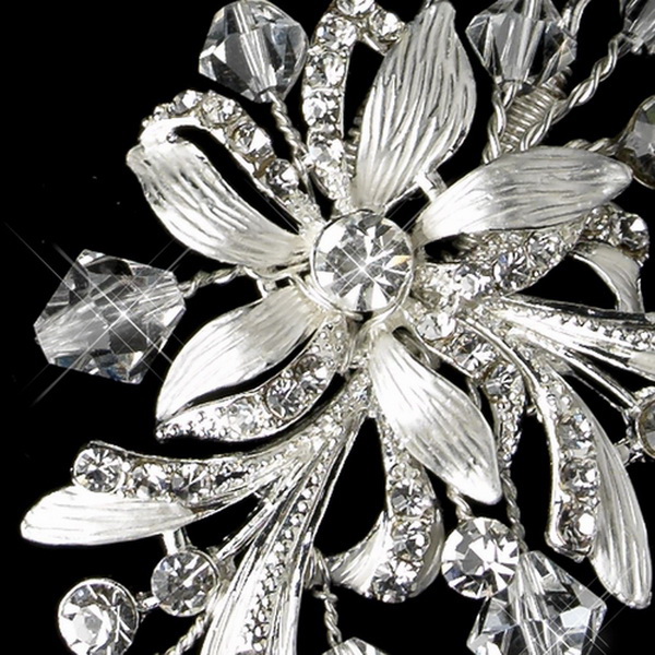 Elegance by Carbonneau Pin-966-S-Clear Silver Clear Swarovski Crystal Bead & Rhinestone Floral Hair Pin 966