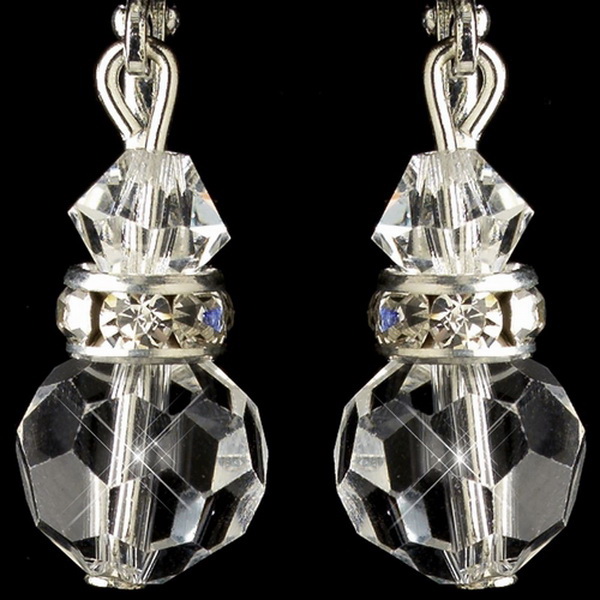 Elegance by Carbonneau E-9712-S-CL Silver Clear Swarovski Crystal Bead & Rondelle Dangle Leverback Earrings 9712
