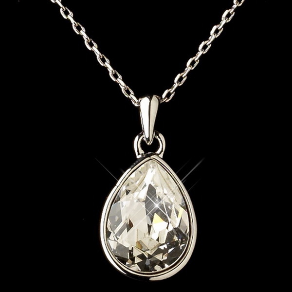 Elegance by Carbonneau N-9602-S-CL Silver Clear Swarovski Crystal Element Teardrop Pendant Necklace 9602