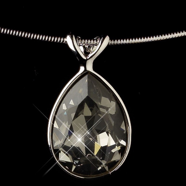 Elegance by Carbonneau N-9604-S-Greige Silver Greige Light Grey Swarovski Crystal On Wire Teardrop Pendant Necklace 9604