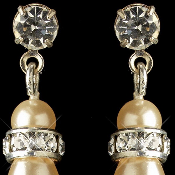 Elegance by Carbonneau E-8828-S-CH Silver Ivory Pearl & Rhinestone Dangle Earrings 8828