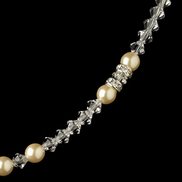 Elegance by Carbonneau N-9717-E-9717-S-IV Silver Ivory Pearl, Rhinestone & Rondelle Jewelry Set 9717
