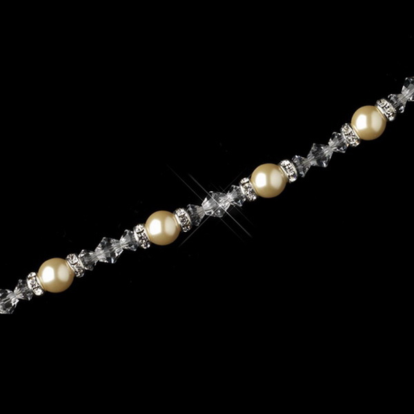 Elegance by Carbonneau B-9711-S-CH Silver Ivory Pearl, Swarovski Crystal & Roundel Adjustable Bracelet 9711