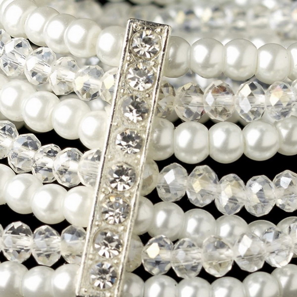 Elegance by Carbonneau B-4983-S-WH Silver Multi 7 Strand White Pearl & Light AB Swarovski Crystal Stretch Bracelet 4983