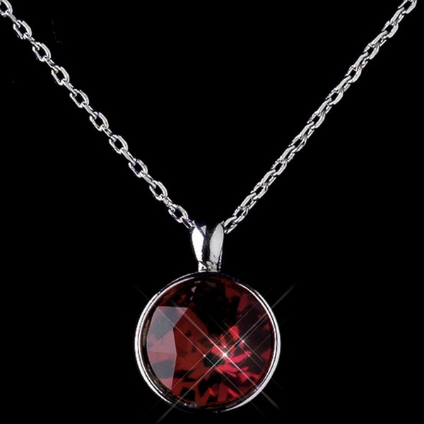 Elegance by Carbonneau N-9600-S-Red Silver Red Round Swarovski Crystal Element On Chain Necklace 9604