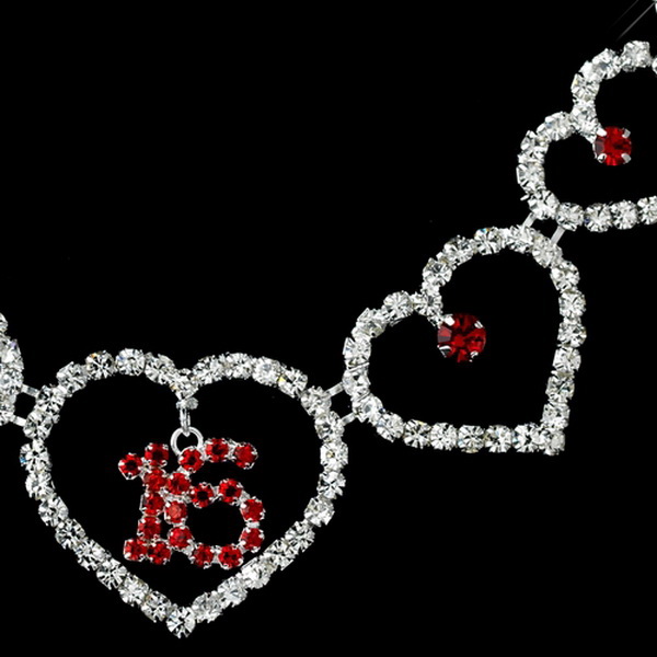Elegance by Carbonneau Silver Red "Sweet 16" Necklace & Earrings Jewelry Set 460