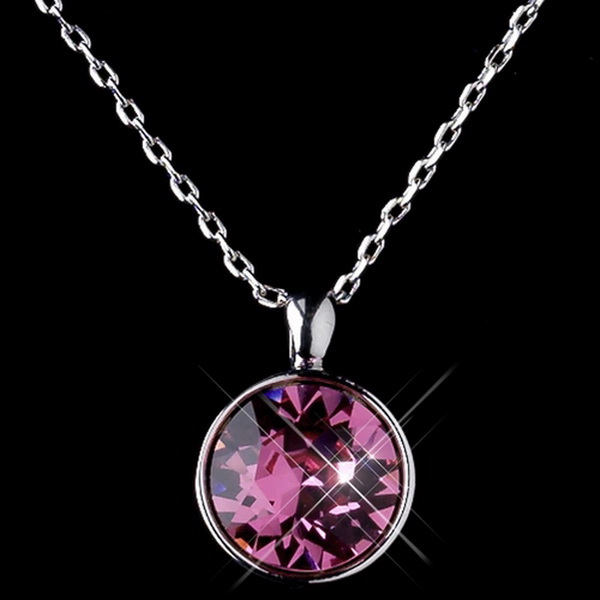 Elegance by Carbonneau N-9600-S-Rose Silver Rose Round Swarovski Crystal Element On Chain Necklace 9604