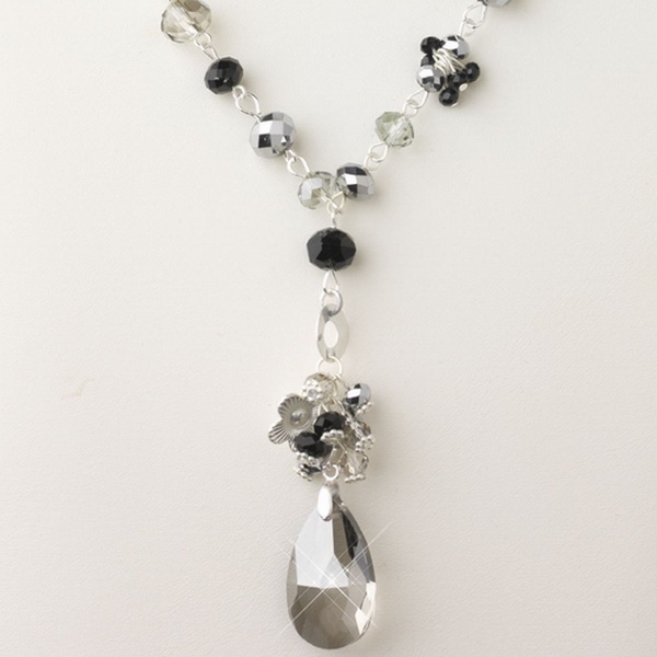 Elegance by Carbonneau N-9507-S-Smoke Silver Smoke Black Diamond Faceted Glass Fashion Necklace 9507