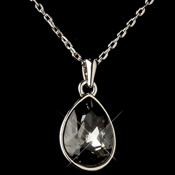Elegance by Carbonneau N-9602-S-Smoke Silver Smoke Swarovski Crystal Element Teardrop Pendant Necklace 9602