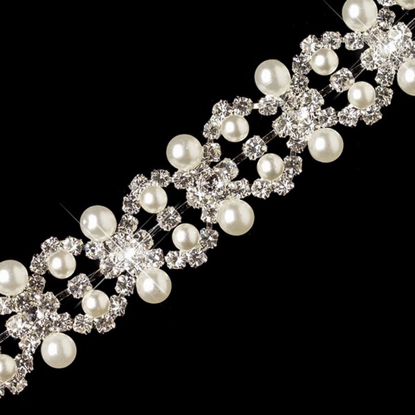 Elegance by Carbonneau B-9241-S-WH Silver White Pearl & Clear Rhinestone Bracelet 9241