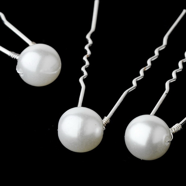 Elegance by Carbonneau Silver White Pearl Hair Pin 38 (Set of 6)
