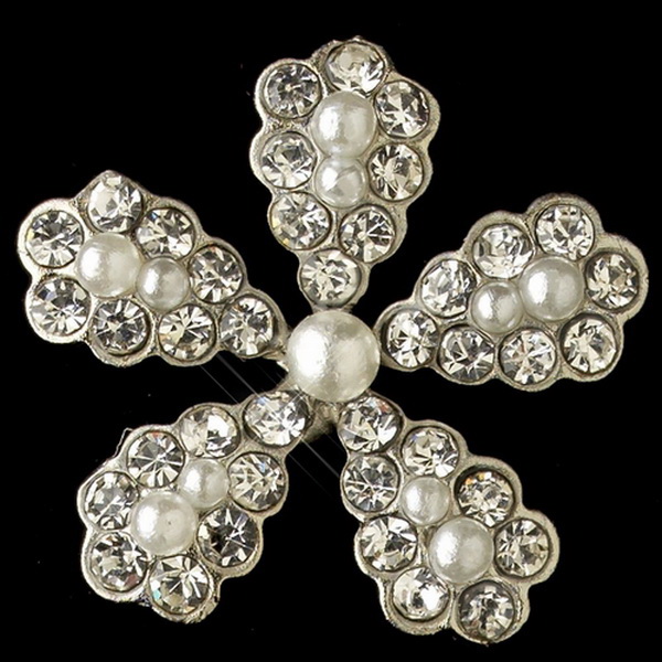 Elegance by Carbonneau E-4106-RD-WH Silver White Pearl & Rhinestone Flower Stud Earrings 4106