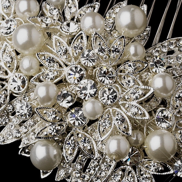 Elegance by Carbonneau Comb-752 Fabulous Crystal & Pearl Vintage Bridal Comb 752 (Silver or Antique Silver)