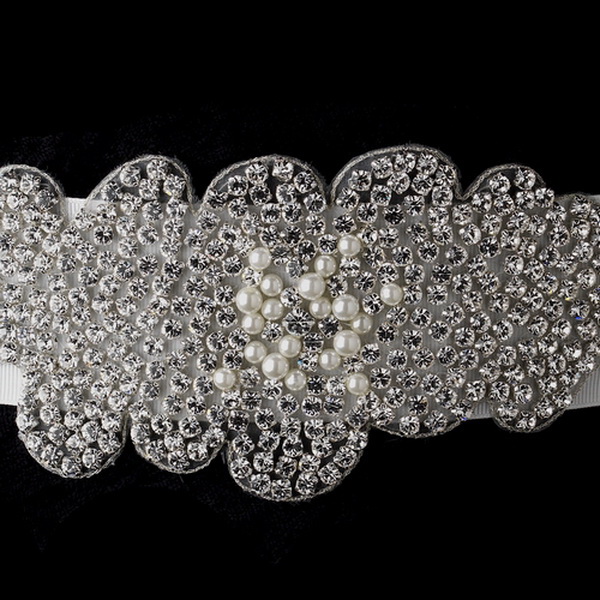 Elegance by Carbonneau Belt-289 * Pearl & Rhinestone Glitz Wedding Bridal Sash Belt 289