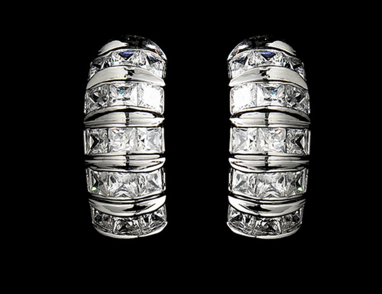 Elegance by Carbonneau E-2223-AS-Clear Gorgeous Antique Silver Clear CZ Half Hoop Earrings 2223