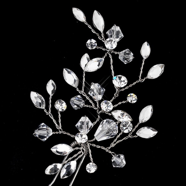 Elegance by Carbonneau Pin-11203-S-Clear Silver Clear Swarovski Crystal Leaf Pin 11203