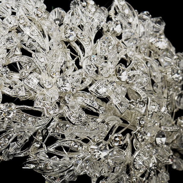 Elegance by Carbonneau HP-1944-AS-Clear Antique Silver Clear Rhinestone Double Side Accented Headband Headpiece 1944