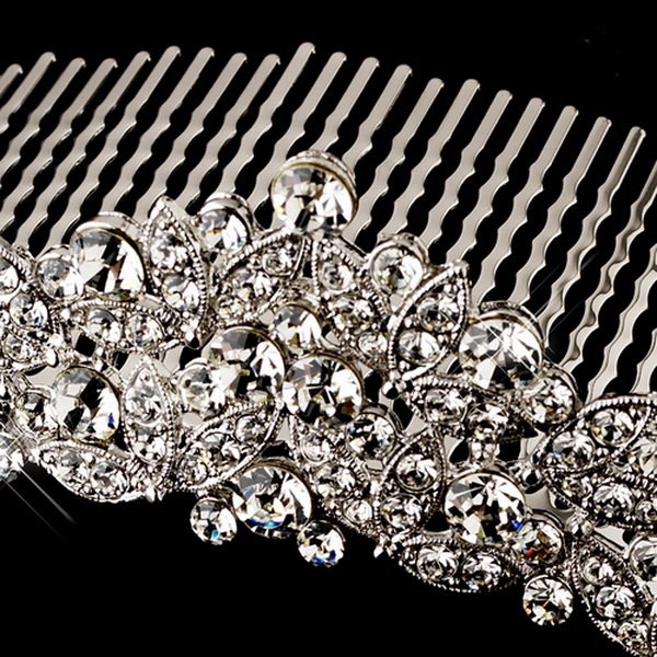 Elegance by Carbonneau Comb-411-AS-Clear Antique Silver Clear Rhinestone Floral Comb 411
