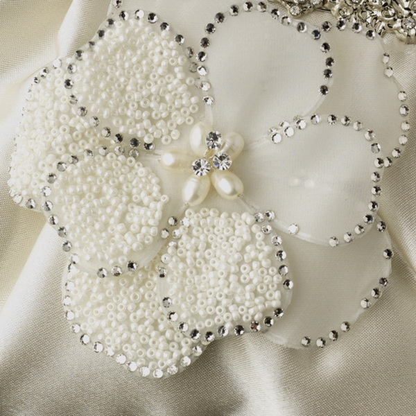 Elegance by Carbonneau EB-309-Brooch-41 Rhinestone Accented Vintage Frame Satin Evening Bag 309 with Ivory Beaded Flower Pearl Brooch 41