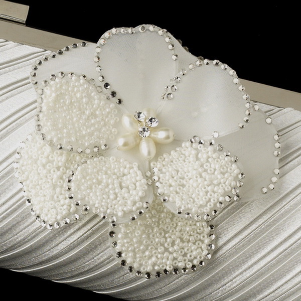 Elegance by Carbonneau EB-319-Brooch-41 Pleated Sating Evening Bag 319 with Ivory Beaded Flower Pearl Brooch 41