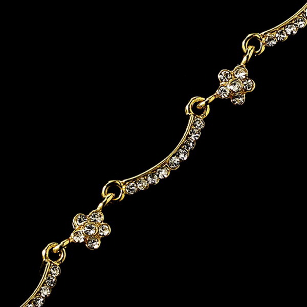 Elegance by Carbonneau B-378-Gold Gold Clear Rhinestone Flower Bracelet B 378