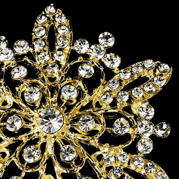 Elegance by Carbonneau Brooch-36-G-Clear Gold Rhinestone Bridal Brooch 36