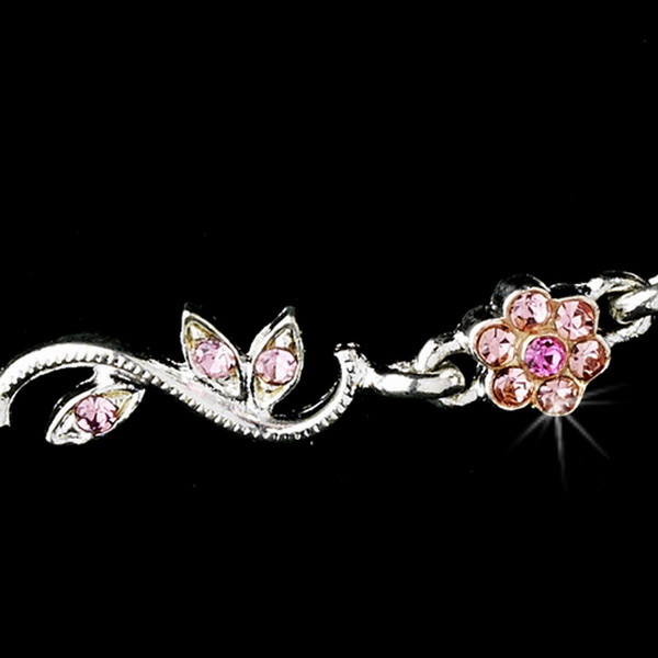 Elegance by Carbonneau NE-384-Silver-Pink Silver Pink Necklace Earring Set 384