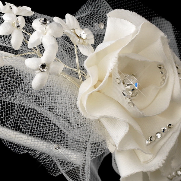 Elegance by Carbonneau HP-617-Ivory Ivory Flower Headpiece Headband 617