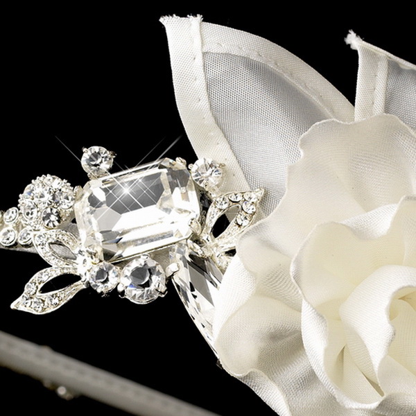 Elegance by Carbonneau HP-616 Rhinestone & Flower Accented Side Bridal Headband HP 616