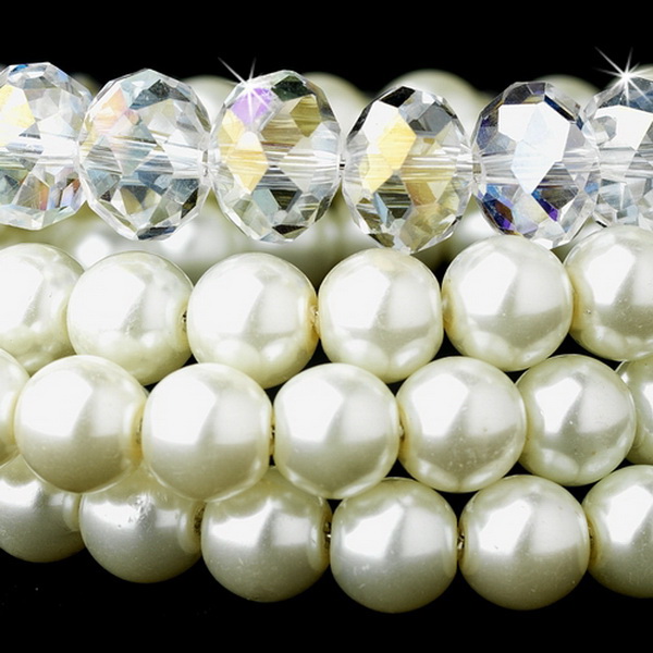Elegance by Carbonneau B-8559-Ivory Timeless Ivory Pearl & Austrian Crystal Wrap Bracelet 8559