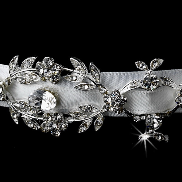Elegance by Carbonneau HP-8440-White Antique Silver White Ribbon Headpiece 8440