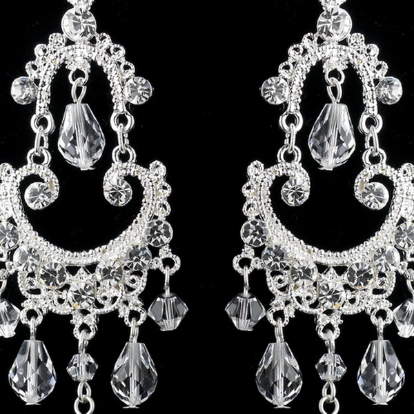 Elegance by Carbonneau E-9686-S-Clear Silver Clear Crystal Chandelier Earrings 9686