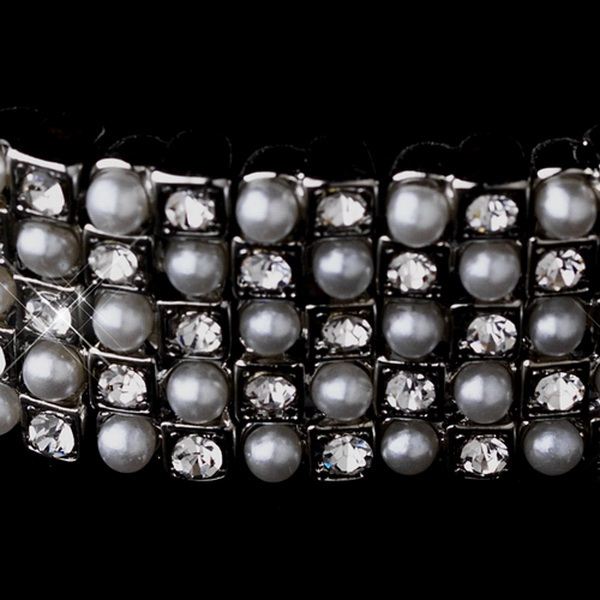 Elegance by Carbonneau B-8710-AS-White Stunning White Pearl & Clear Rhinestone Stretch Bracelet 8710