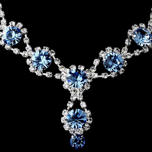 Elegance by Carbonneau NE-4362-lt-Blue Silver Necklace & Earring Set with Light Sapphire Crystals & Clear Rhinestones 4362
