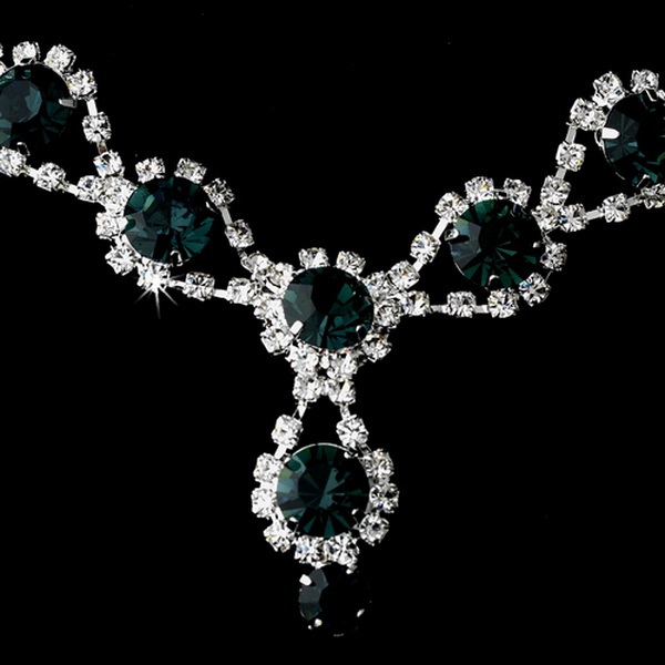 Elegance by Carbonneau NE-4362-Navy Silver Necklace & Earring Set with Navy Blue Crystals and Clear Rhinestones 4362