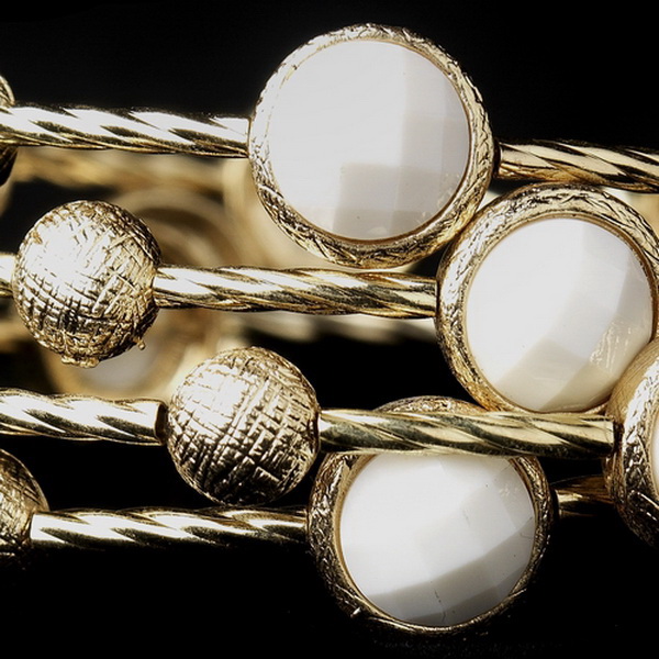 Elegance by Carbonneau B-8807-G-White Gold White Cuff Fashion Bracelet 8807