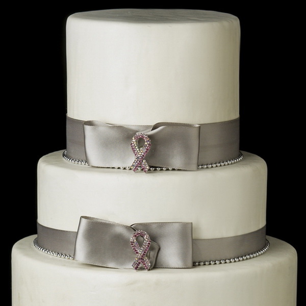 Elegance by Carbonneau Cake-Brooch-120 Decorative Antique Silver Pink & AB Rhinestone Breast Cancer Ribbon Brooch 120
