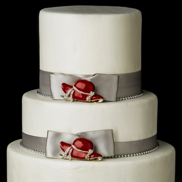 Elegance by Carbonneau Cake-Brooch-123 Decorative Red & Gold Clear Rhinestone Hat Society Brooch 123