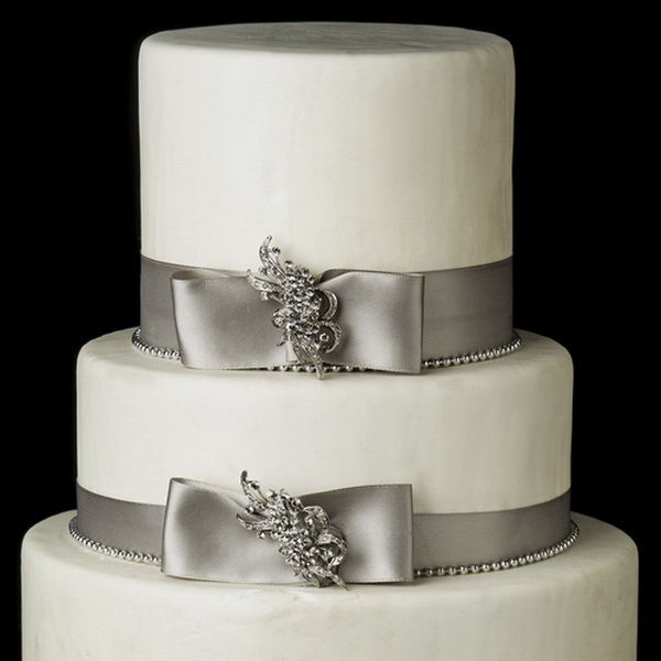 Elegance by Carbonneau Cake-Brooch-23 Decorative Rhinestone Knotted Filigree Ribbon Brooch 23