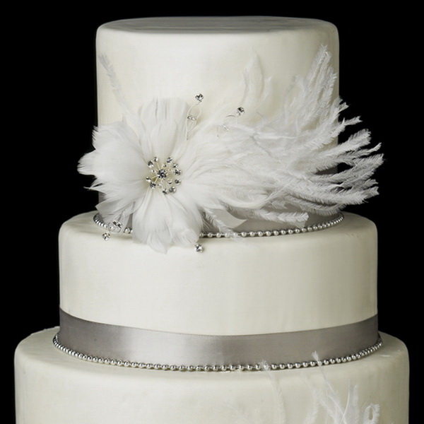 Elegance by Carbonneau Cake-Clip-441 Decorative Jeweled Feather Fascinator Flower Clip 441