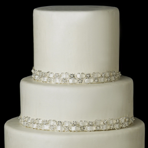 Elegance by Carbonneau Cake-HP-6467 Decorative Silver Clear Rhinestone & Pearl Satin Ribbon HP 6467