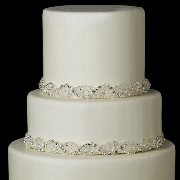 Elegance by Carbonneau Cake-HP-6474 Decorative Beaded Crystal, Rhinestone & Pearl Satin Ribbon HP 6474