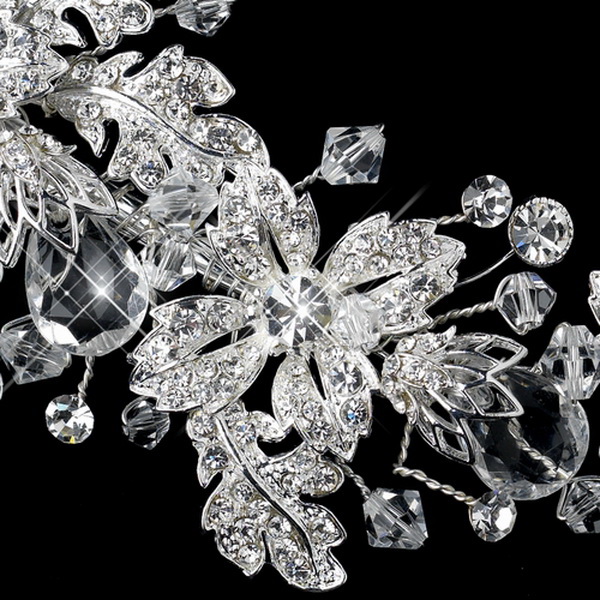 Elegance by Carbonneau Clip-7040-S-Clear Silver Clear Swarovski Crystal Bead & Rhinestone Flower Hair Clip 7040