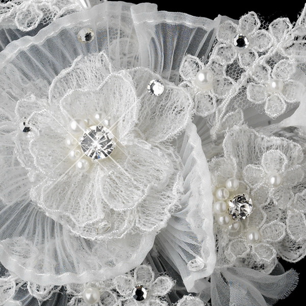 Elegance by Carbonneau Clip-9732 Ivory Pearl, Crystal & Rhinestone Sheer Organza Fabric Flower Hair Clip 9732