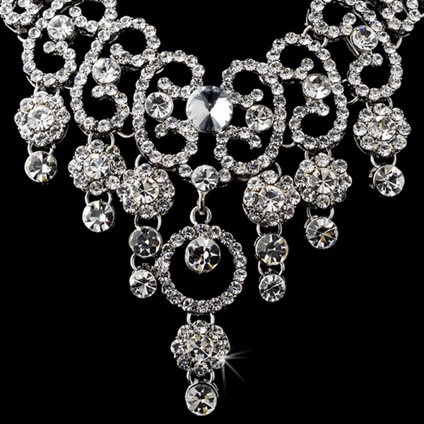 Elegance by Carbonneau NE-8454-Silver-Clear Necklace Earring Set 8454 Silver Clear
