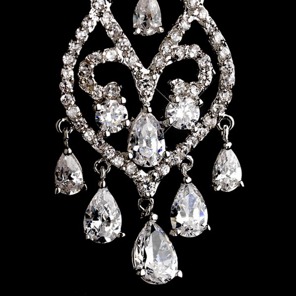 Elegance by Carbonneau E-5502-AS-Clear Antique Silver Cubic Zirconia Chandelier Earring Set 5502
