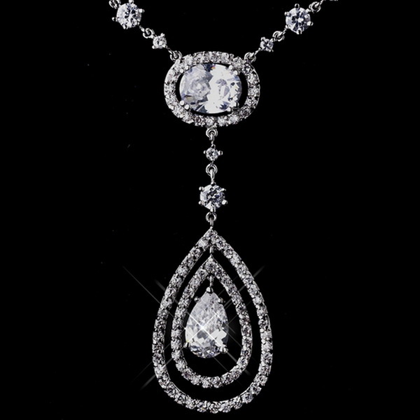 Elegance by Carbonneau NE-8608-Silver Mesmerizing Silver Clear CZ Bridal Necklace & Earring Set 8608