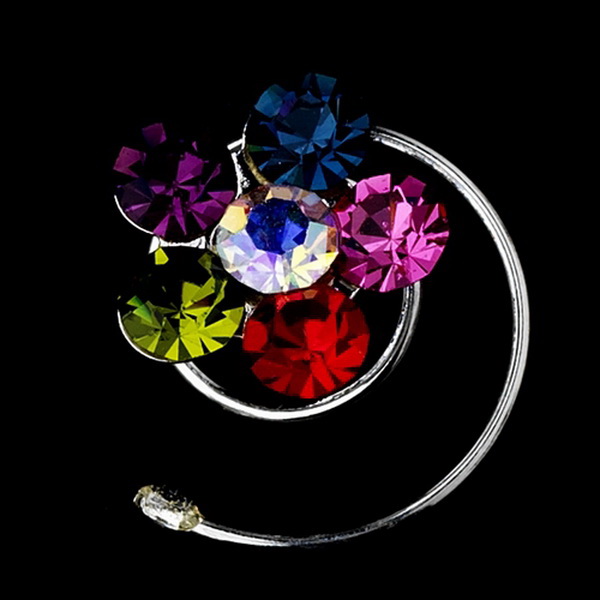 Elegance by Carbonneau Twist-01-MultiColor 12 Delightful Silver Multi-Color Rhinestone Flower Twist-Ins 01