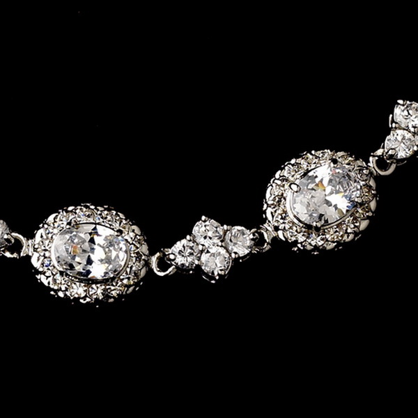 Elegance by Carbonneau NE-1279-Silver-Antique Antique Rhodium Silver Cubic Zirconia Necklace Earring Set 1279