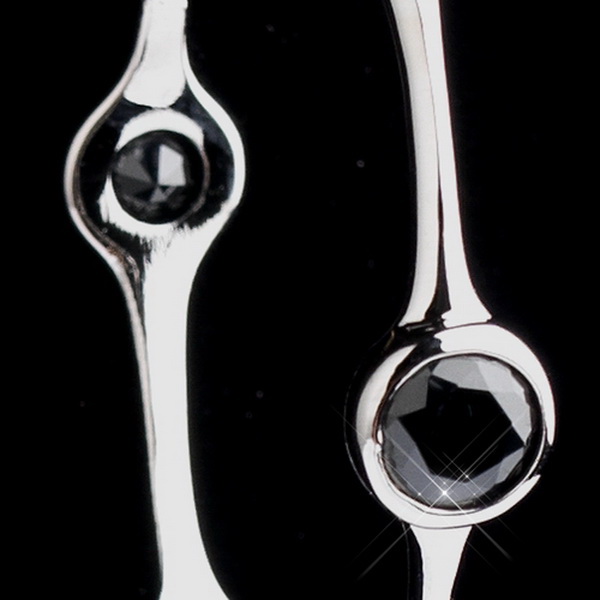 Elegance by Carbonneau E-8914-AS-Black Antique Silver Black CZ Hoop Bridal Earrings 8914